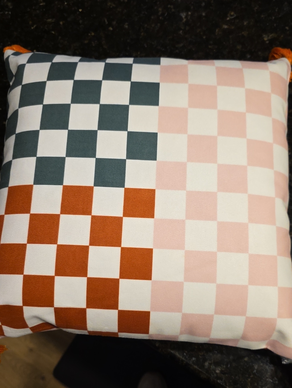 Checkered Decorative Throw Pillow in Pink, Rust & Teal